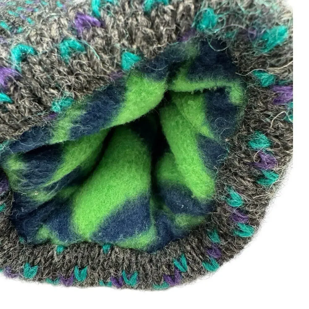 Fleece lined wool mittens, gray/ aquamarine blue combination winter mittens M/L
